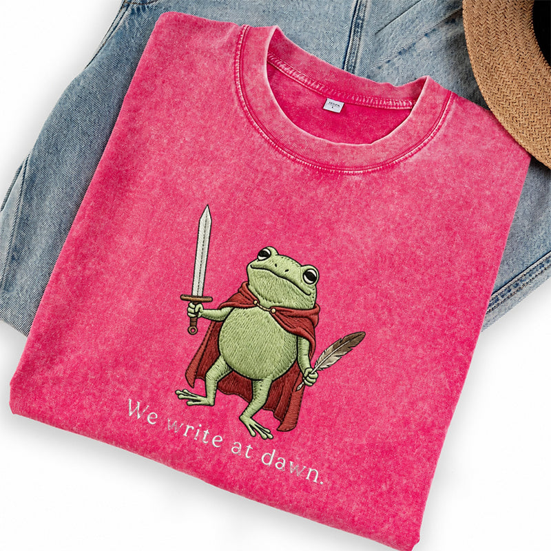Embroidered We Write at Dawn Washed Crew Neck T-Shirt