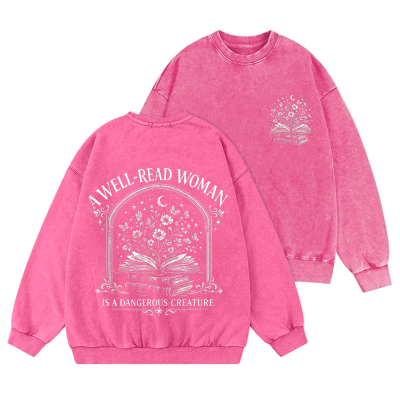 A Well Read Woman Is a Dangerous Washed Crewneck Sweatshirt