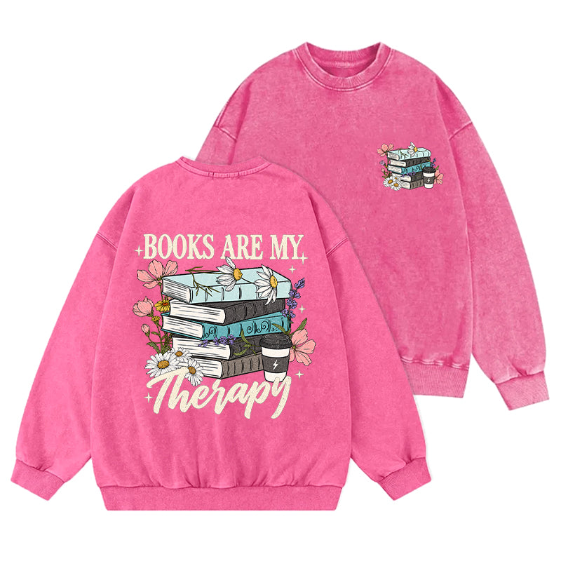 Retro Books Are My Therapy Washed Crewneck Sweatshirt