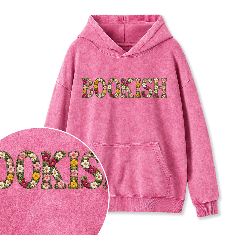 Embroidered Floral Bookish Washed Hoodie