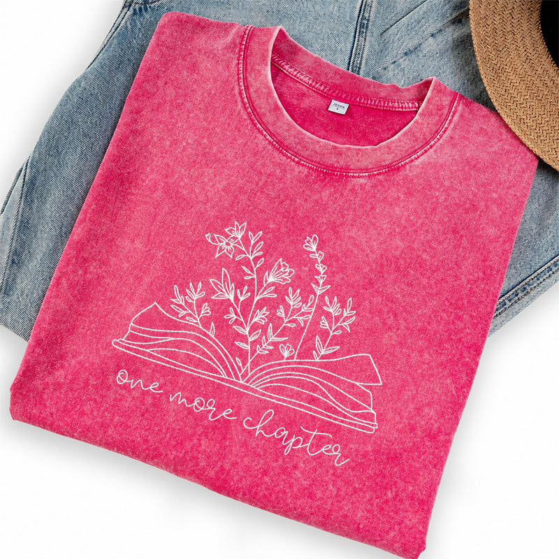Embroidered One More Chapter Floral Book Washed Crew Neck T-Shirt