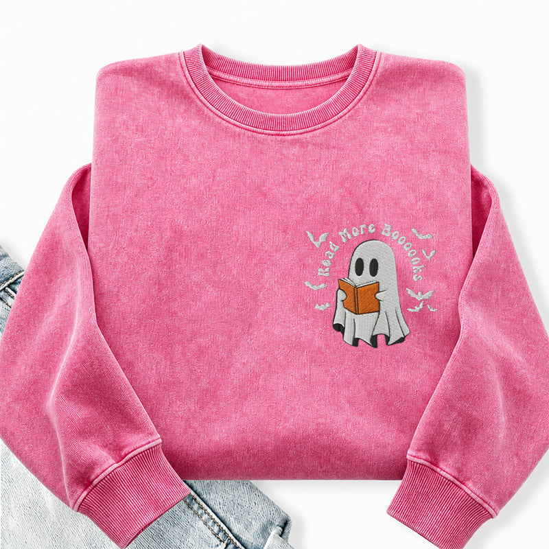 Embroidered Read More Boooooks Washed Crewneck Sweatshirt