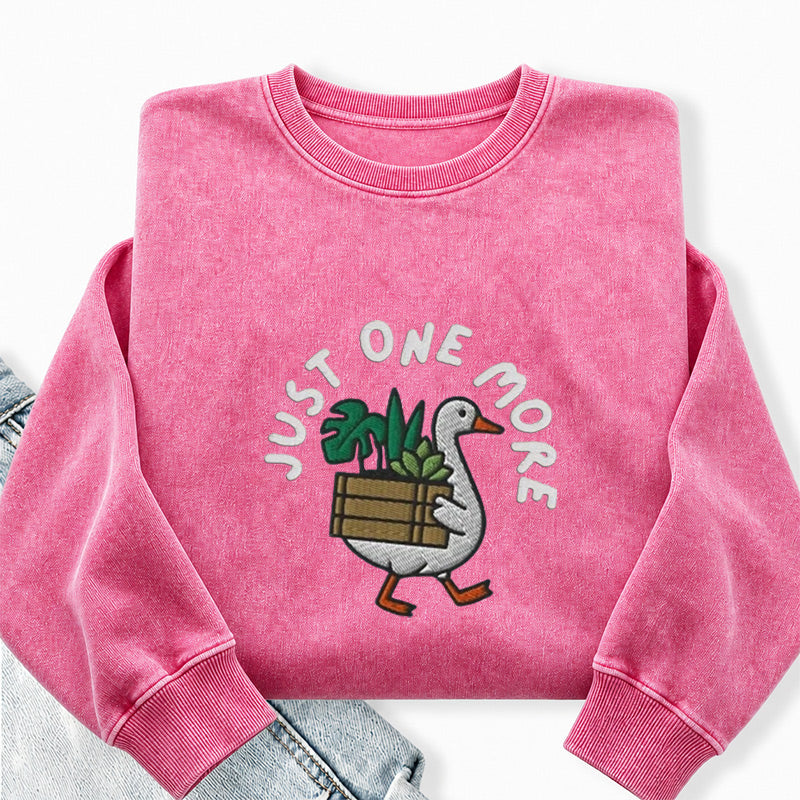 Embroidered Goose with Houseplant Washed Crewneck Sweatshirt