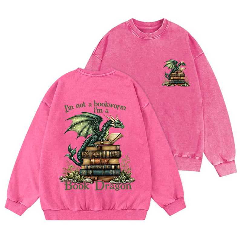 I'm Not A Book Worm I'm A Book Dragon Washed Crewneck Sweatshirt