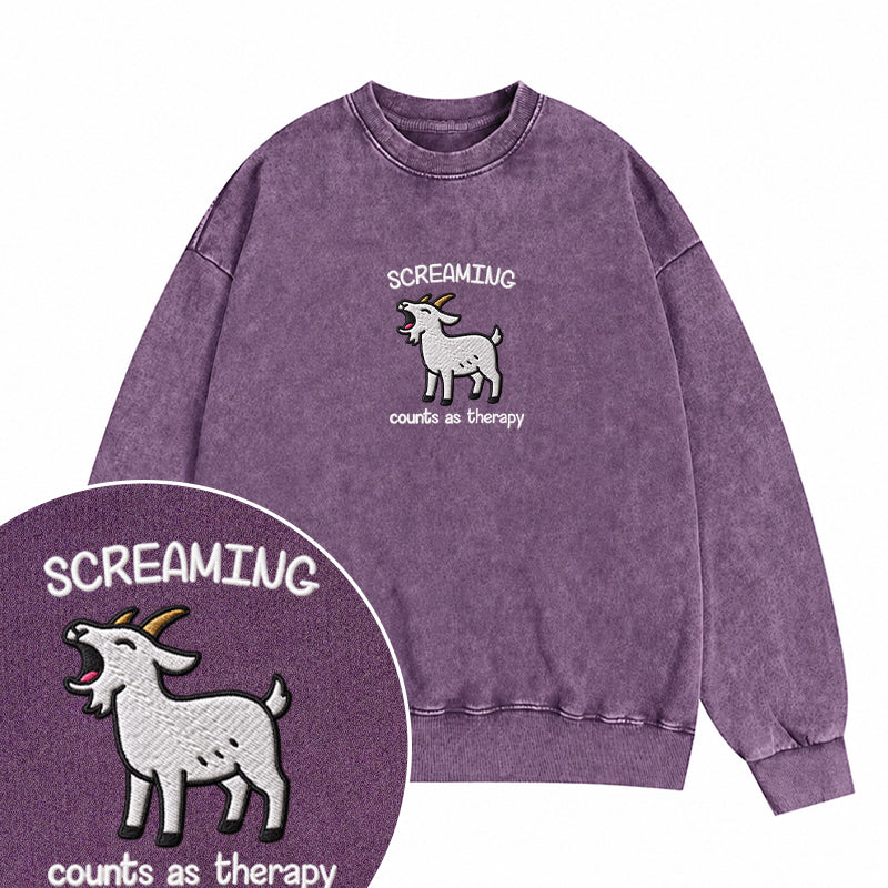Embroidered Screaming Goat Washed Crewneck Sweatshirt