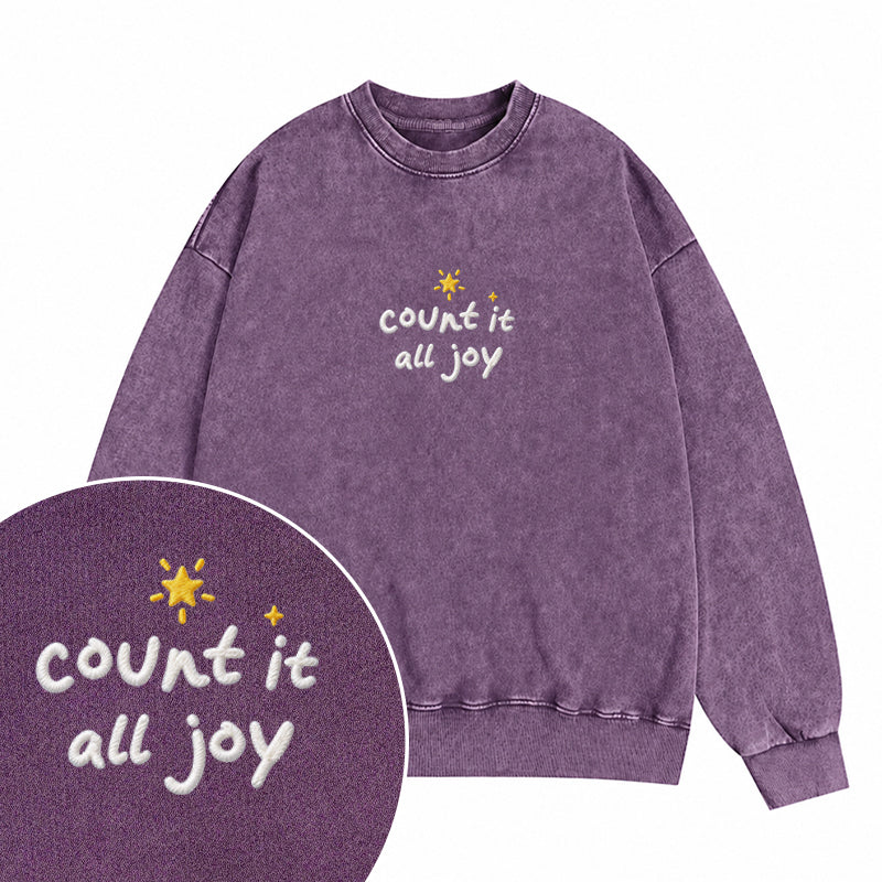 Embroidered Count it all Joy Christian Washed Crewneck Sweatshirt