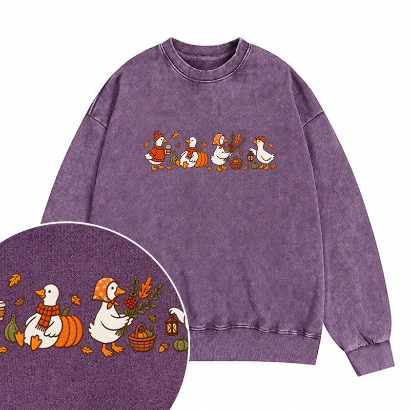 Embroidered Cozy Fall Silly Goose Washed Crewneck Sweatshirt