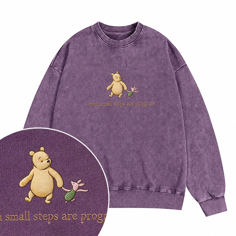 Embroidered Even Small Steps Are Progress Washed Crewneck Sweatshirt