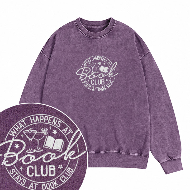 Embroidered Funny Book Club Washed Crewneck Sweatshirt