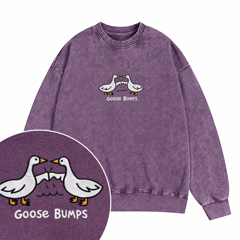 Embroidered Funny Goose Bumps Washed Crewneck Sweatshirt