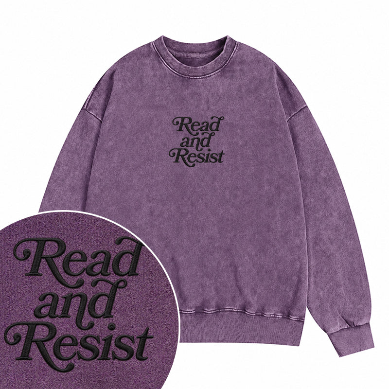 Embroidered Read And Resist Washed Crewneck Sweatshirt