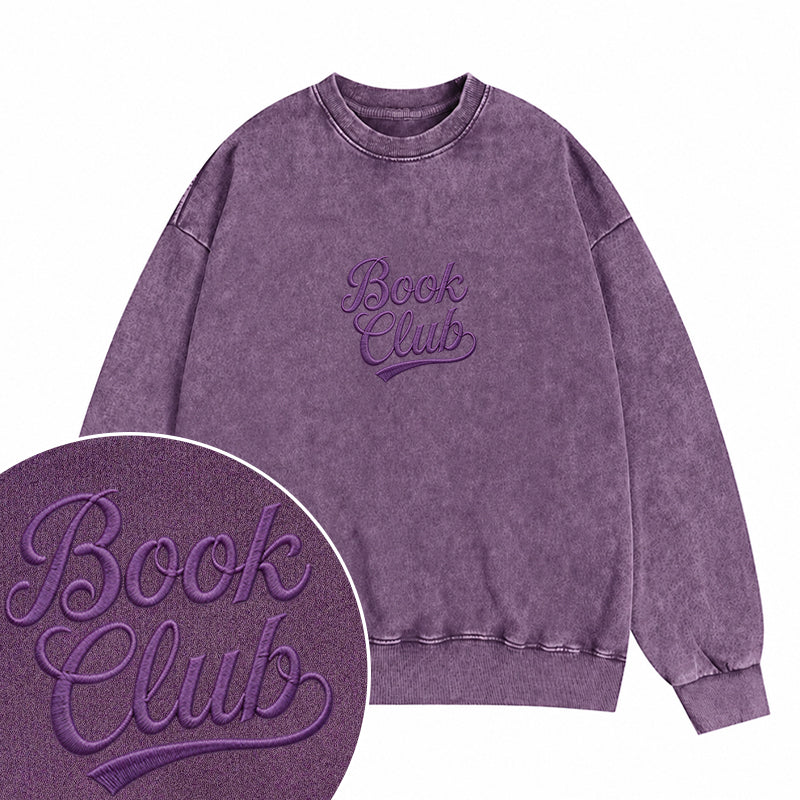 Embroidered Vinatge Book Club Washed Crewneck Sweatshirt