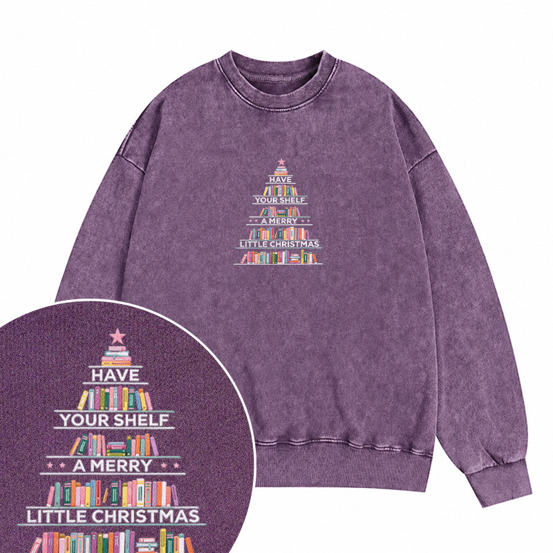 Embroidered Have Your Shelf Merry Christmas Washed Crewneck Sweatshirt