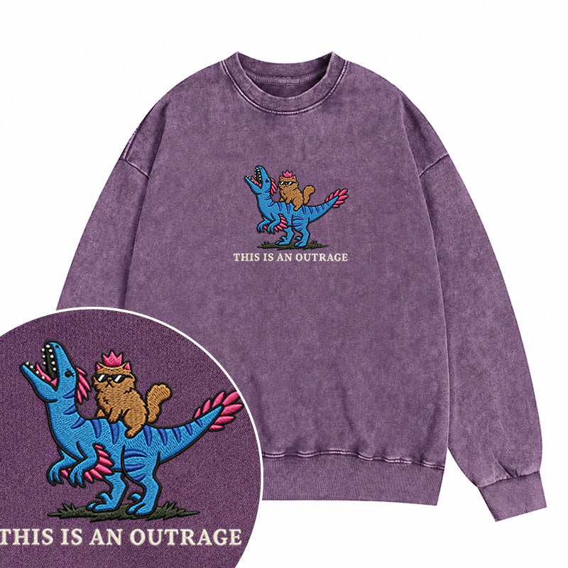 Embroidered This Is An Outrage Book Lover Washed Crewneck Sweatshirt