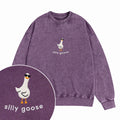 Embroidered Funny Silly Goose Washed Crewneck Sweatshirt
