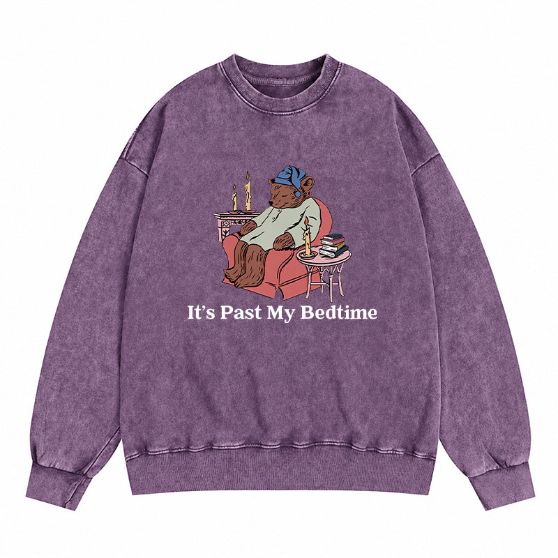 It's Past My Bedtime Bear Washed Crewneck Sweatshirt