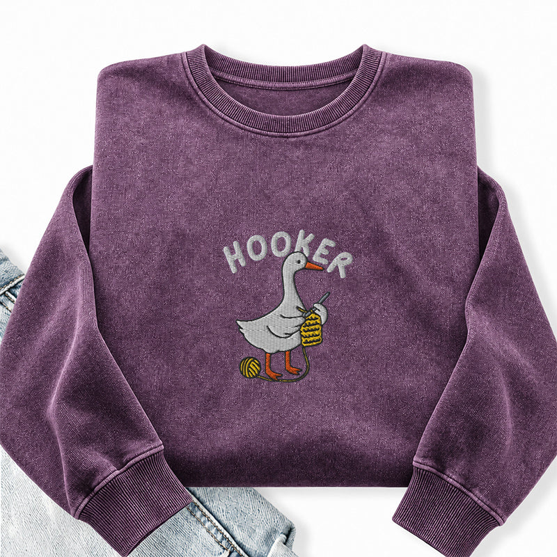 Embroidered Hooker Crochet Lover Washed Crewneck Sweatshirt