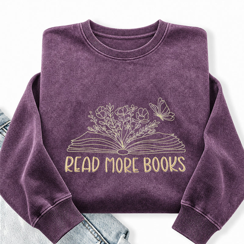 Embroidered Floral Read More Books Washed Crewneck Sweatshirt