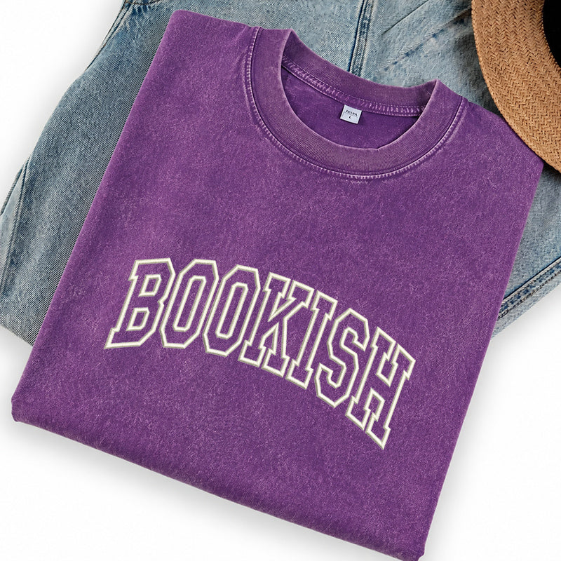Embroidered Classic Bookish Washed Crew Neck T-Shirt