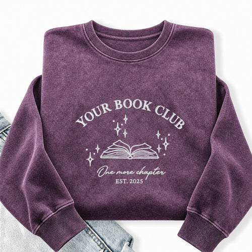 Custom Embroidered Book Club Washed Crewneck Sweatshirt