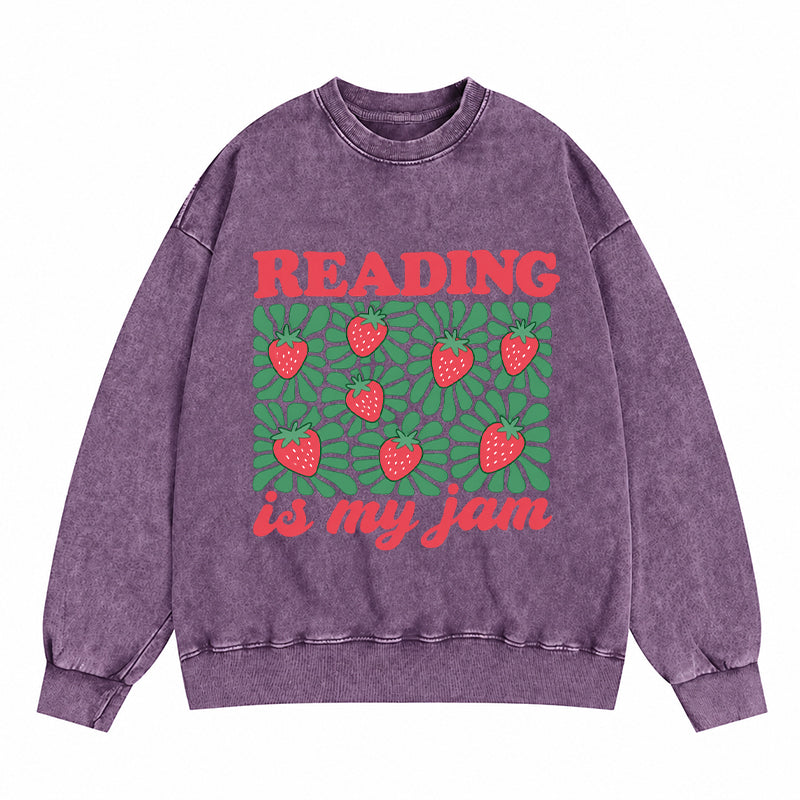 Reading Is My Jam Strawberry Washed Crewneck Sweatshirt