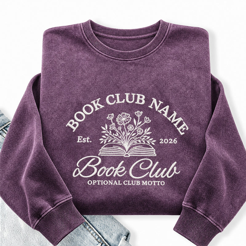 Personalized Embroidered Book Club Washed Crewneck Sweatshirt