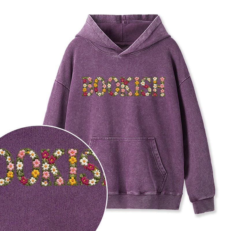 Embroidered Floral Bookish Washed Hoodie
