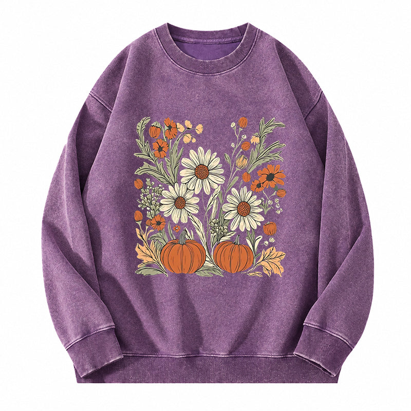 Pumpkin & Wildflower Washed Crewneck Sweatshirt