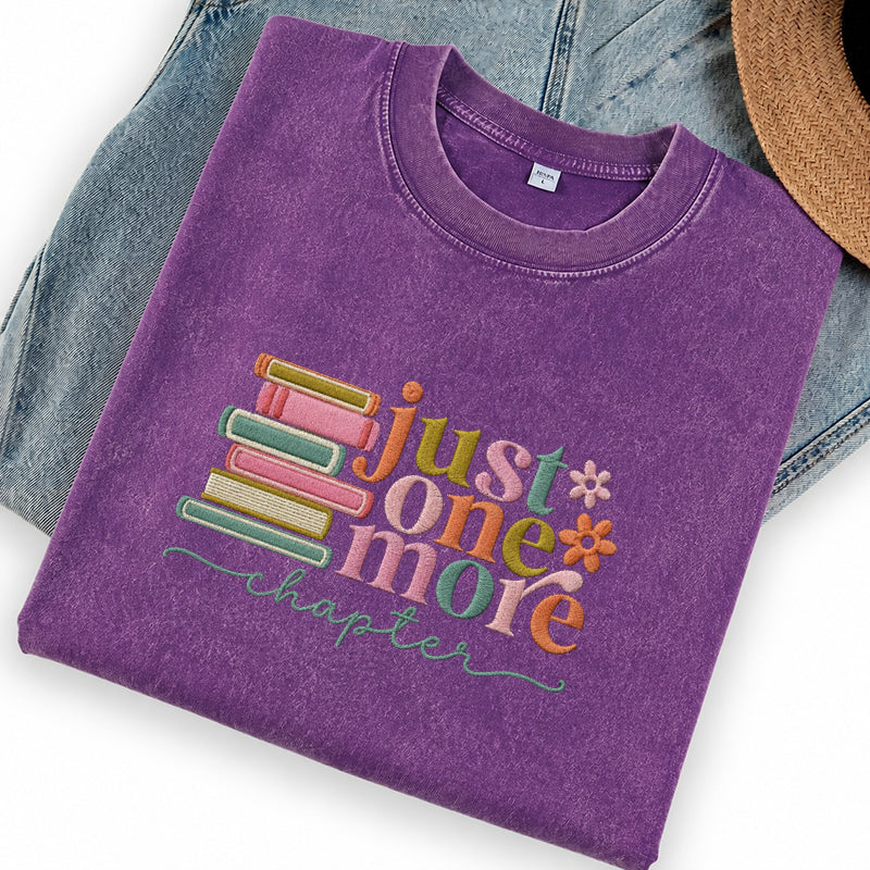 Embroidered Just One More Chapter Washed Crew Neck T-Shirt