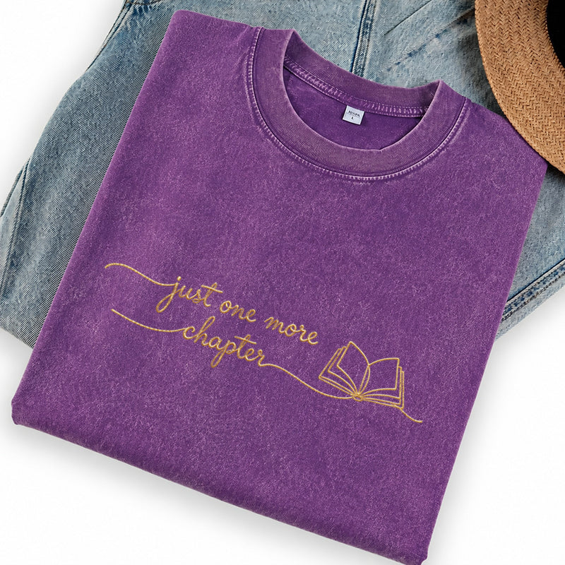 Embroidered Just One More Chapter Washed Crew Neck T-Shirt