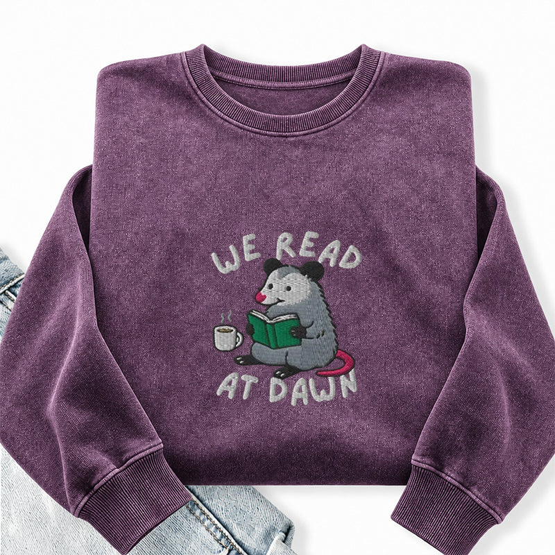 Embroidered We Read At Dawn Possum Washed Crewneck Sweatshirt