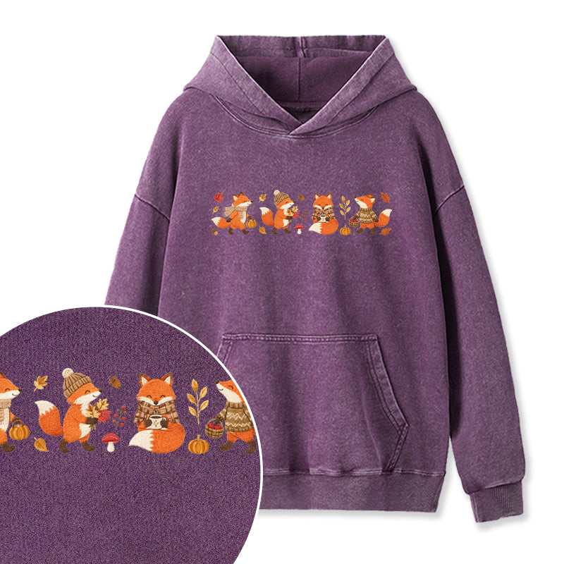 Embroidered Fall Fox Washed Hoodie