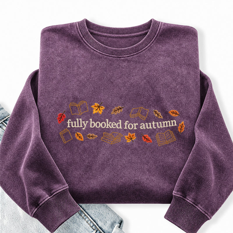 Embroidered Fully Booked For Autumn Washed Crewneck Sweatshirt