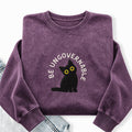 Embroidered Be Ungovernable Black Cat Washed Crewneck Sweatshirt