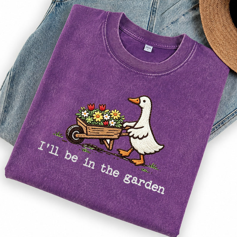 Embroidered Silly Goose Garden Washed Crew Neck T-Shirt