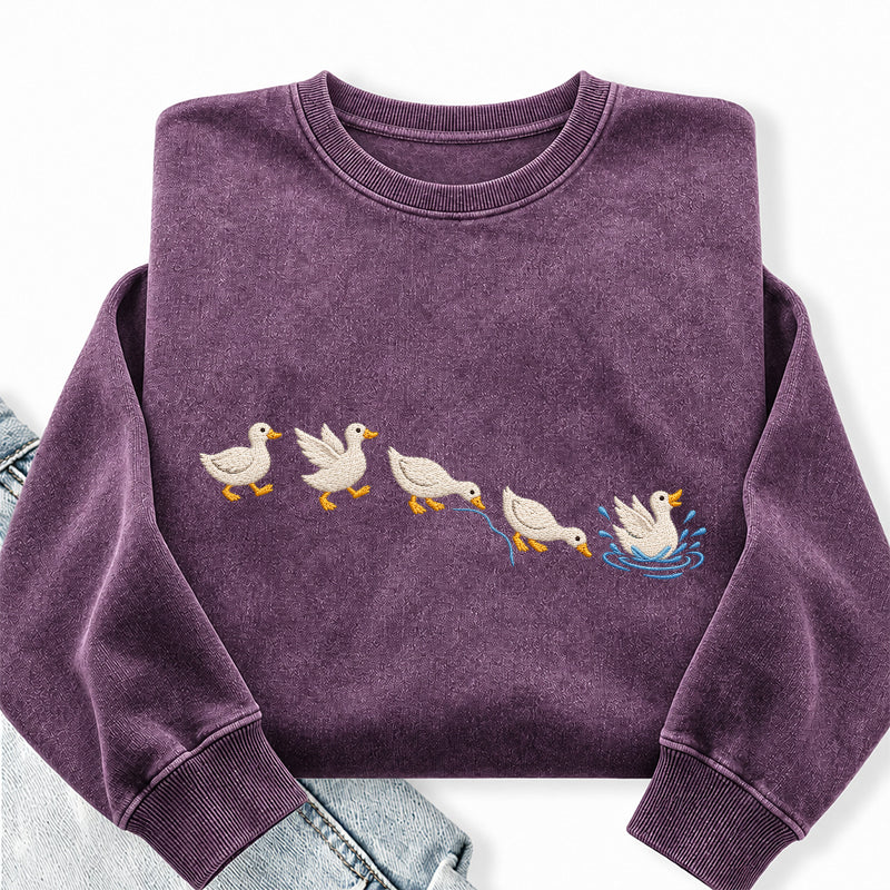 Embroidered Duck Duck Washed Crewneck Sweatshirt