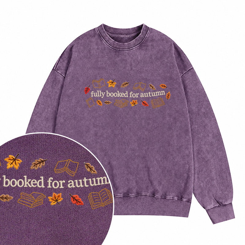 Embroidered Fully Booked For Autumn Washed Crewneck Sweatshirt
