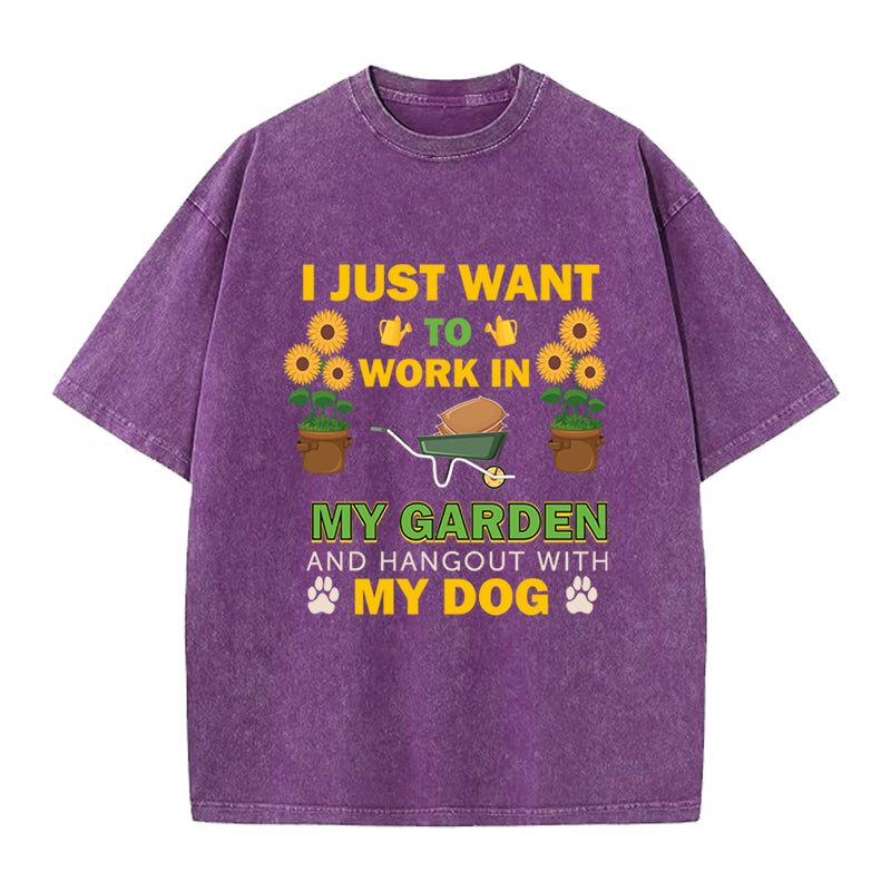Work in Garden and Hangout with Dog Washed Crew Neck T-Shirt