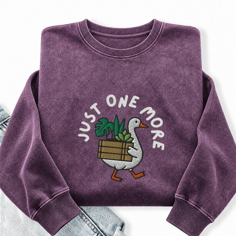 Embroidered Goose with Houseplant Washed Crewneck Sweatshirt