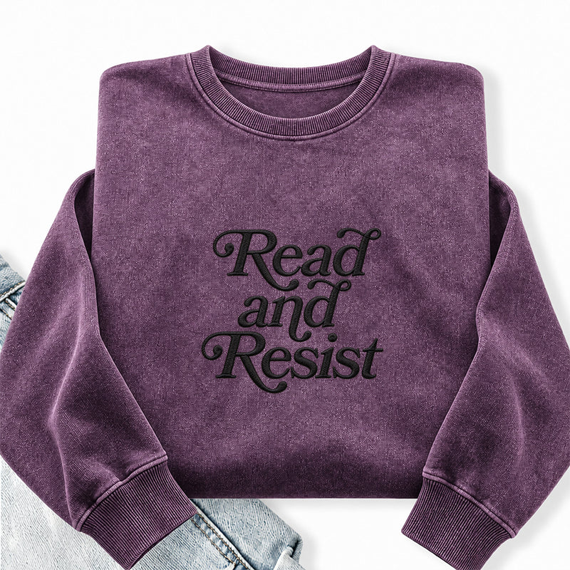 Embroidered Read And Resist Washed Crewneck Sweatshirt