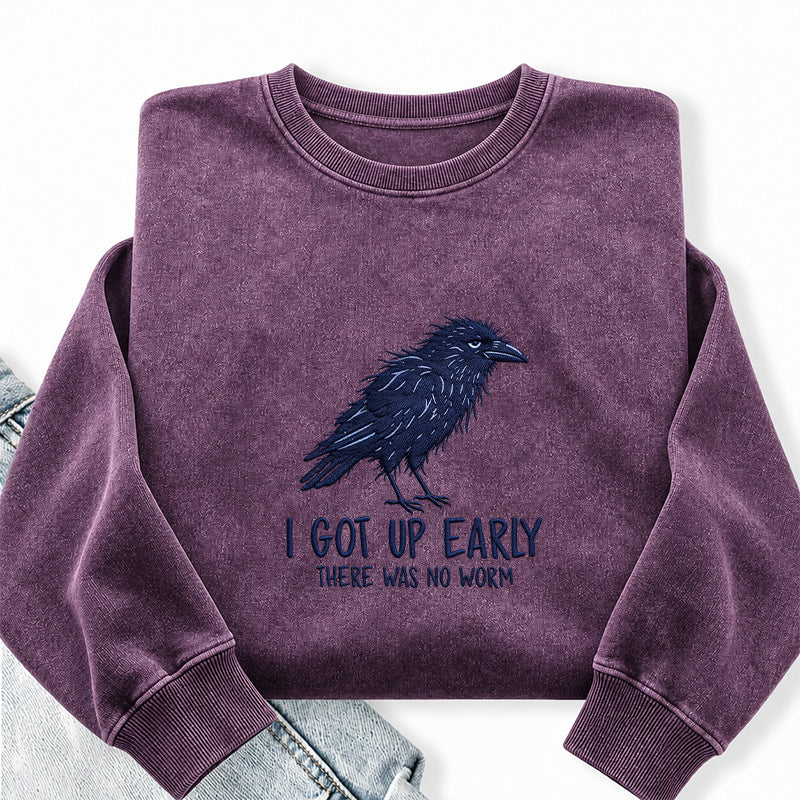 Embroidered Funny Got Up Early Washed Crewneck Sweatshirt