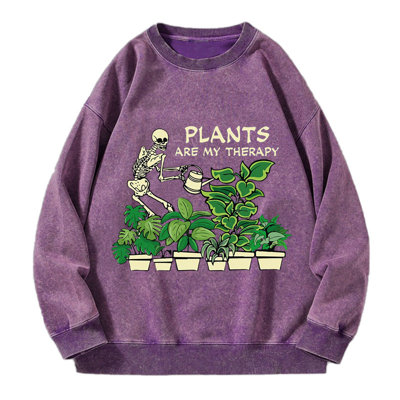 Plants Are My Therapy Skeleton Washed Crewneck Sweatshirt