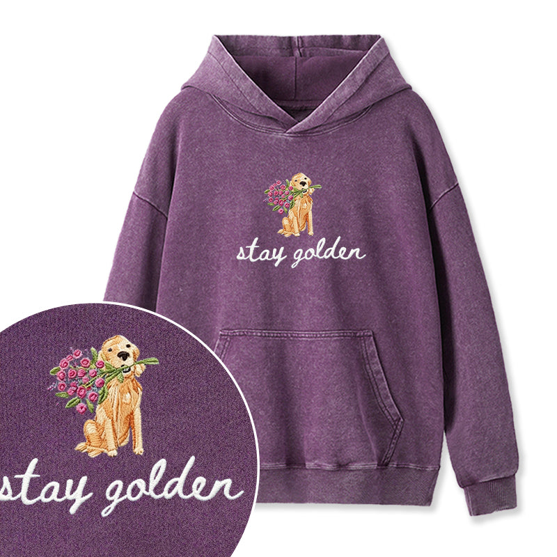 Embroidered Stay Golden Washed Hoodie