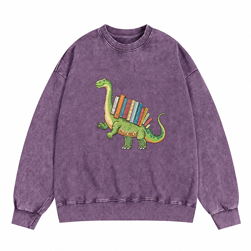 Bookworm Dinosaur Washed Crewneck Sweatshirt