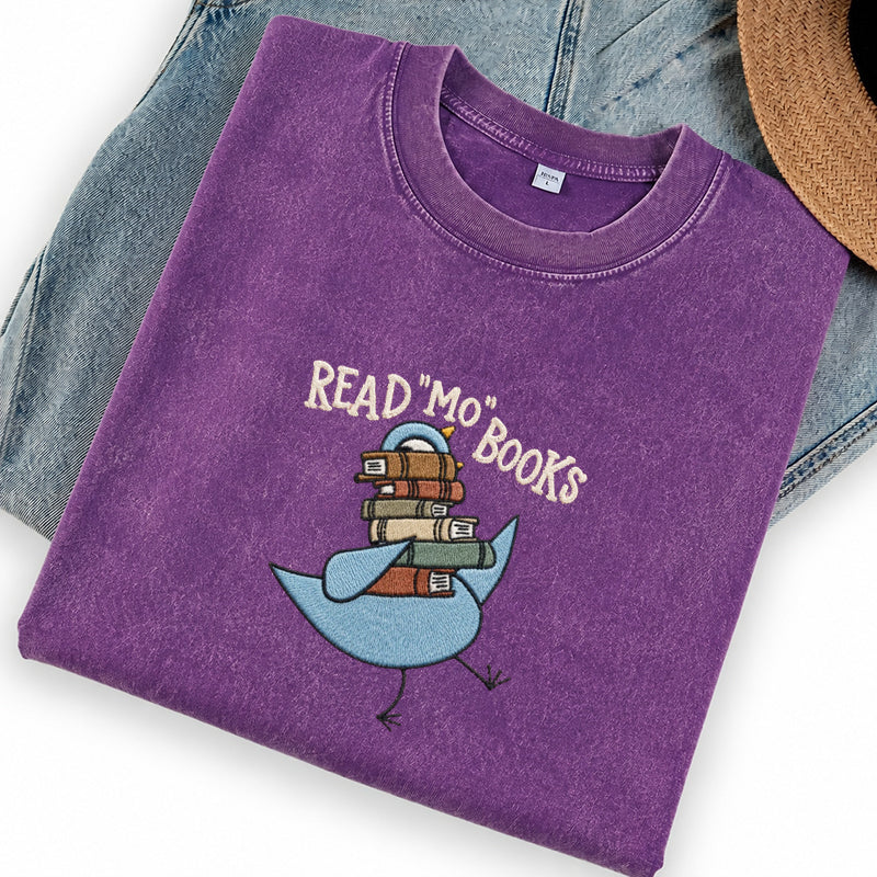 Embroidered Read Mo Books Washed Crew Neck T-Shirt