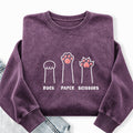 Embroidered Rock Paper Scissors Cat Paw Washed Crewneck Sweatshirt
