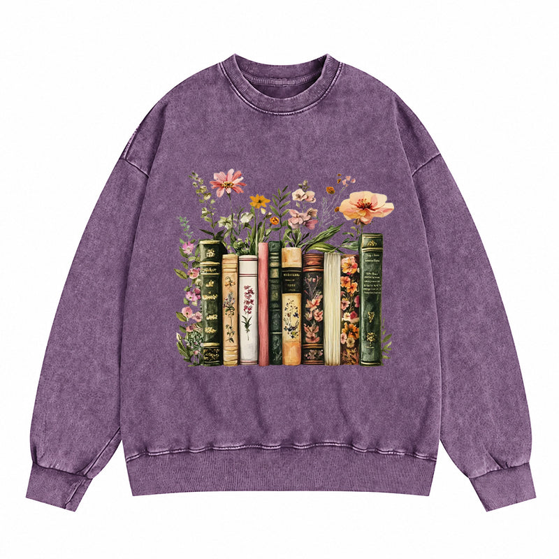 Floral Books Washed Crewneck Sweatshirt