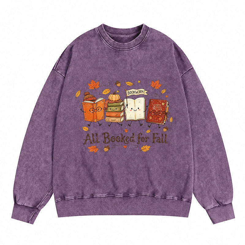 All Booked For Fall Cute Bookworm Washed Crewneck Sweatshirt