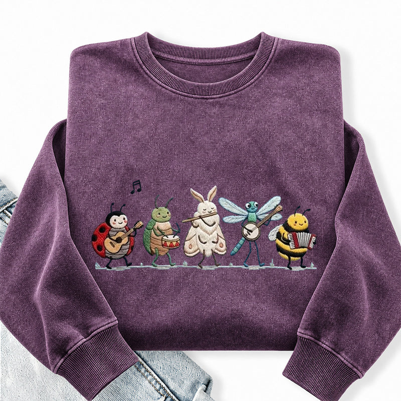 Embroidered Bug Orchestra Washed Crewneck Sweatshirt