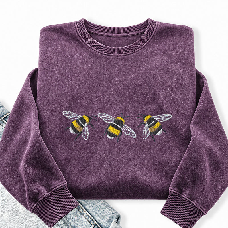 Embroidered Bumble Bee Washed Crewneck Sweatshirt